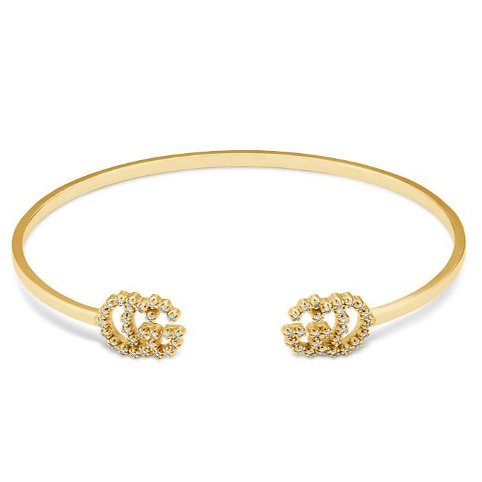 Gucci Gold Running Cubic Zirconia Logo Bangle Bracelets
