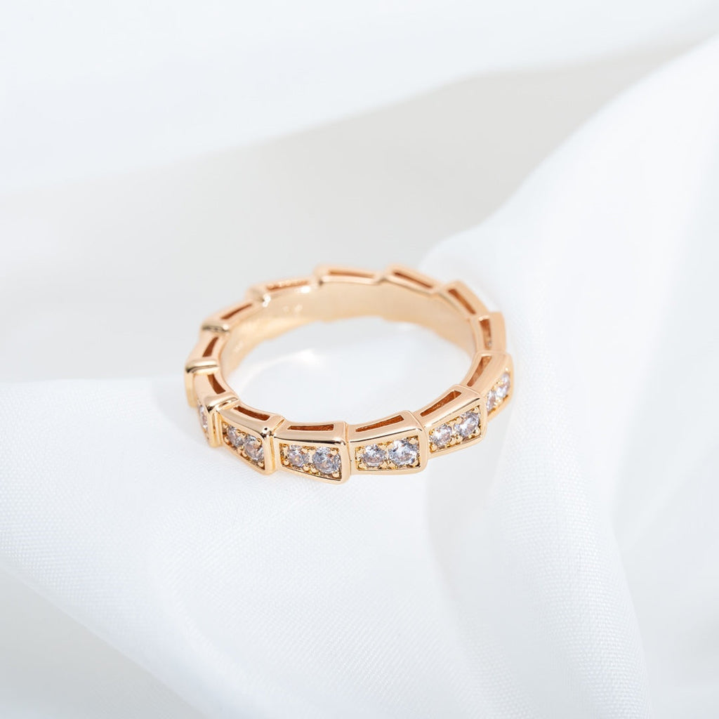Bvlgari Serpenti Ring Pink Gold Cubic Zirconia Paved 3MM