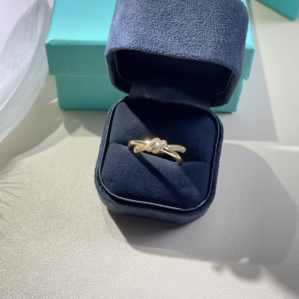 Tiffany Knot Ring Double Row Gold Cubic Zirconia