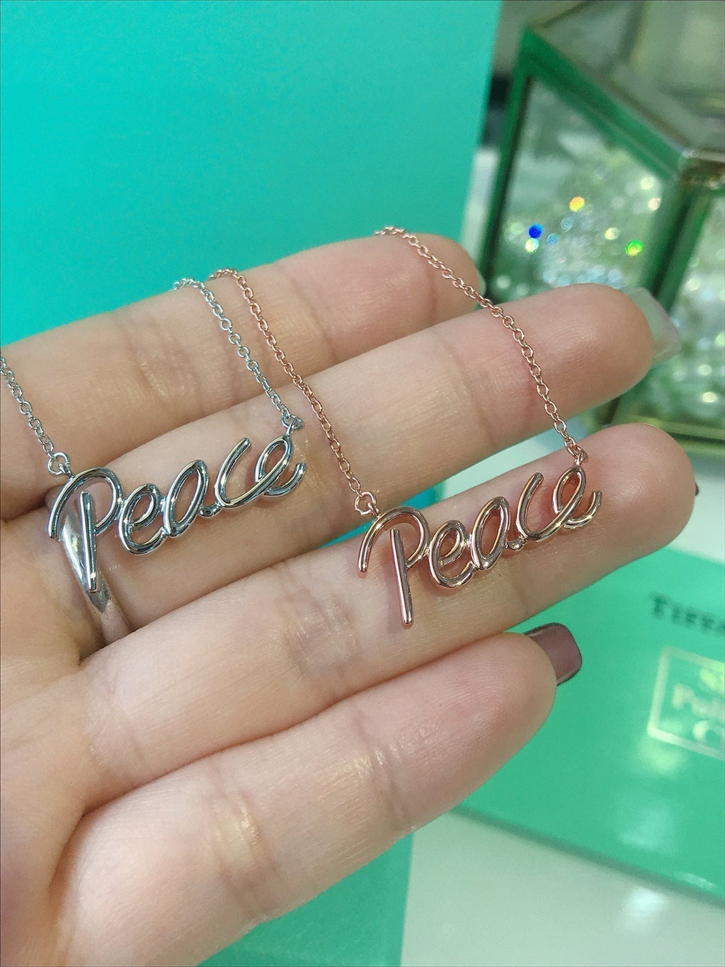 Tiffany Peace Text Pendant Necklace