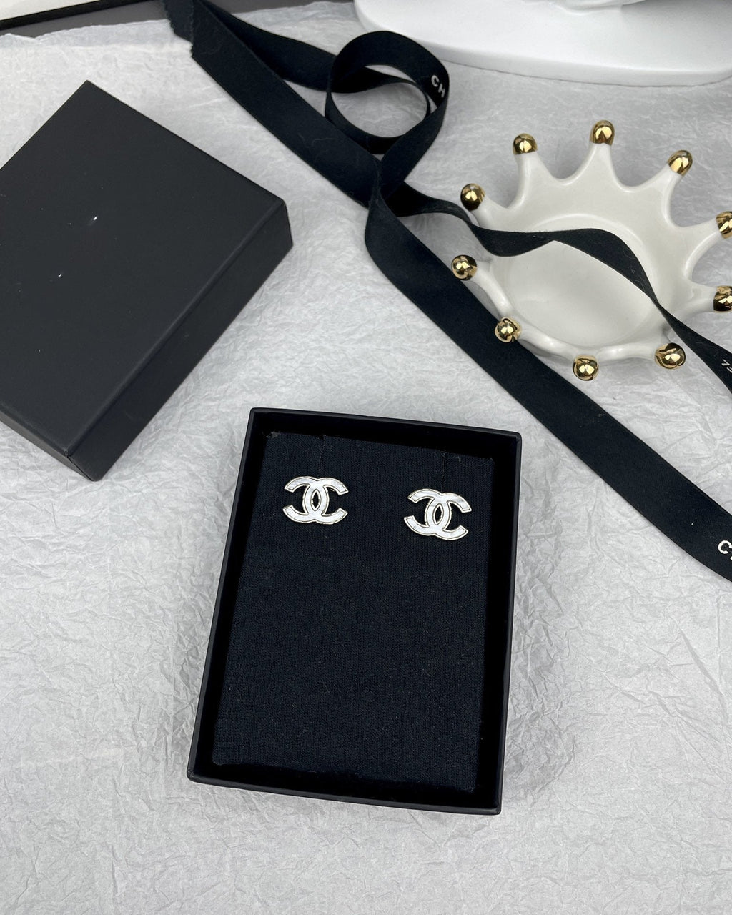 Chanel Silver Marble Earrings