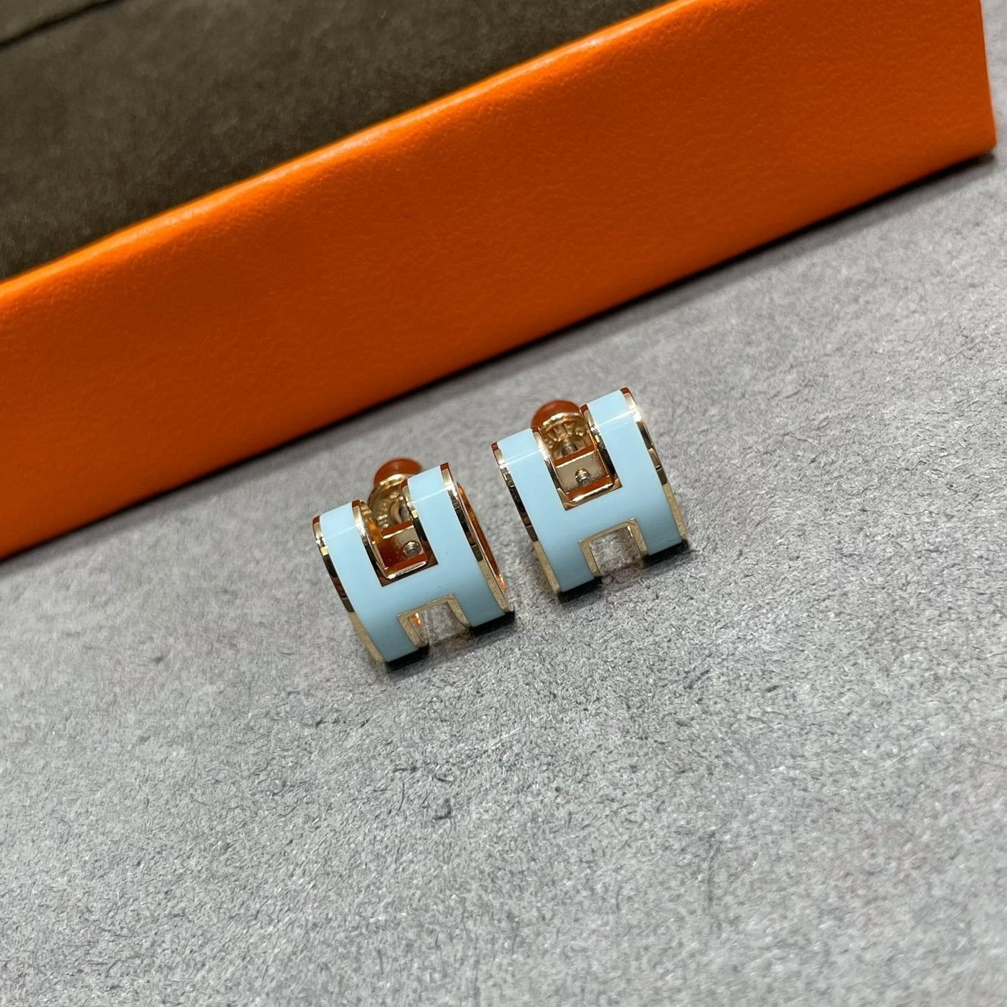 Hermes Pop H Sky Blue Stud Earrings