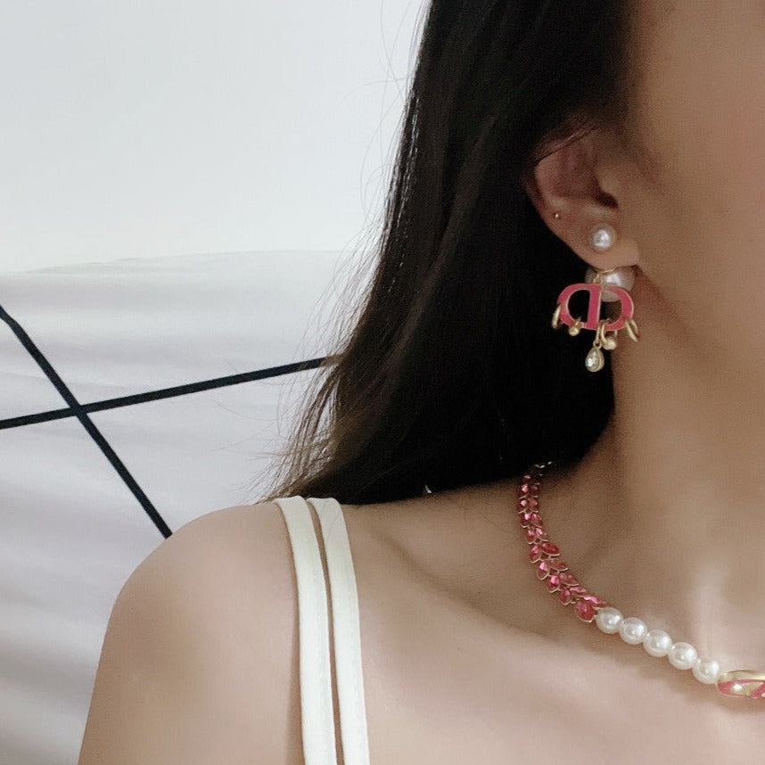 Dior CD Pink Pearl Gold 1 Diamond Earrings