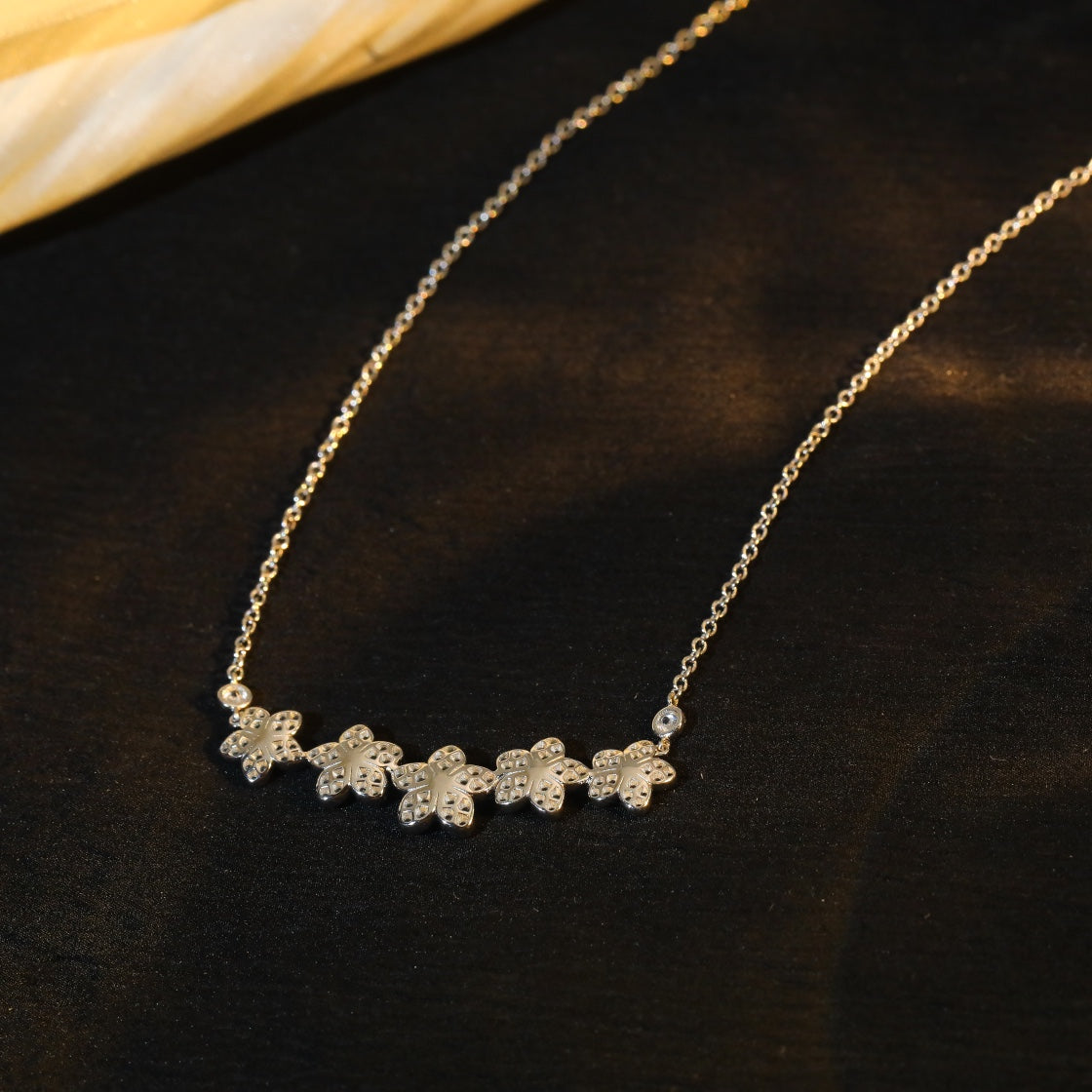 Graff Wild Flower Silver Cubic Zirconia Line Necklace