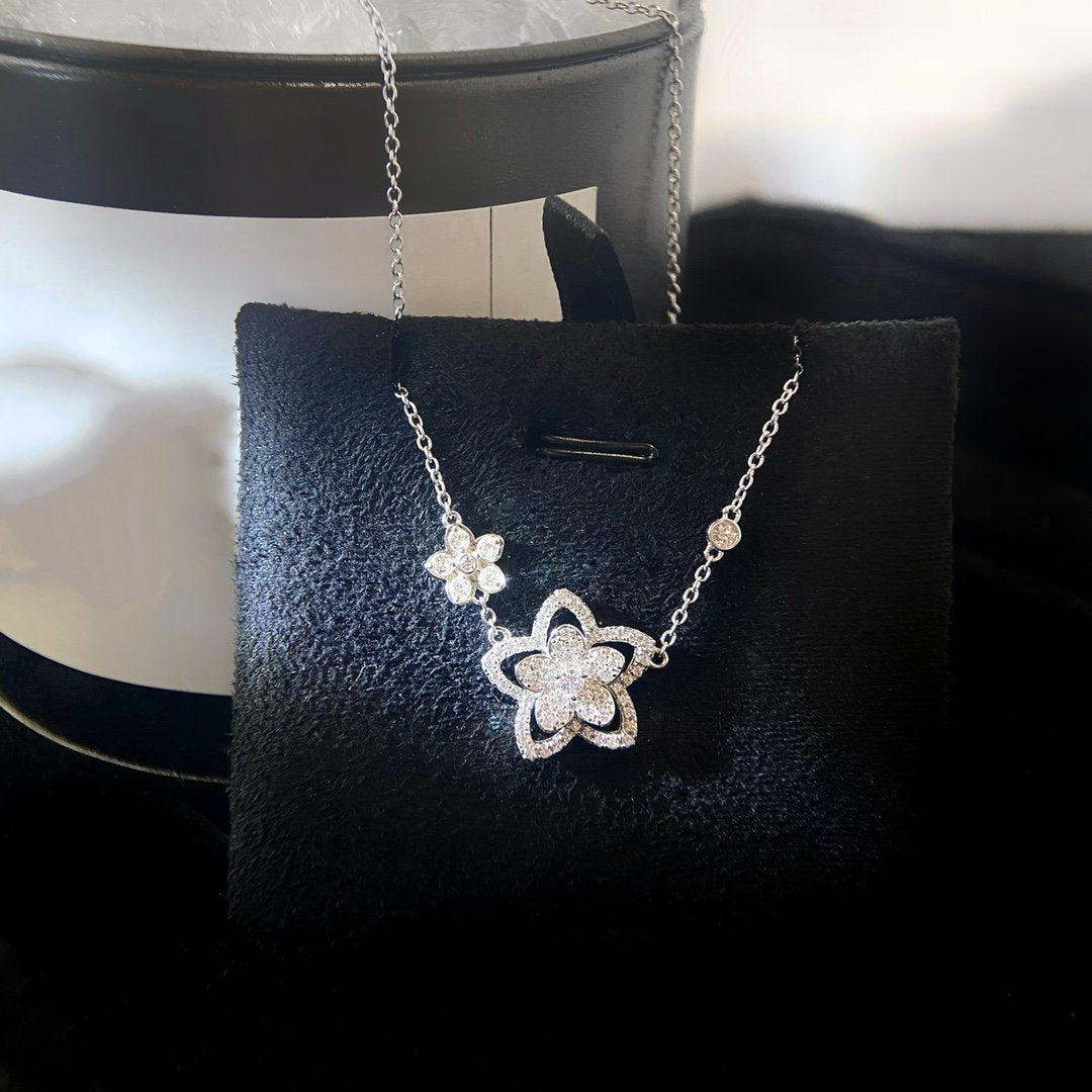 Graff Wild Flower Double Silver Cubic Zirconia Necklace