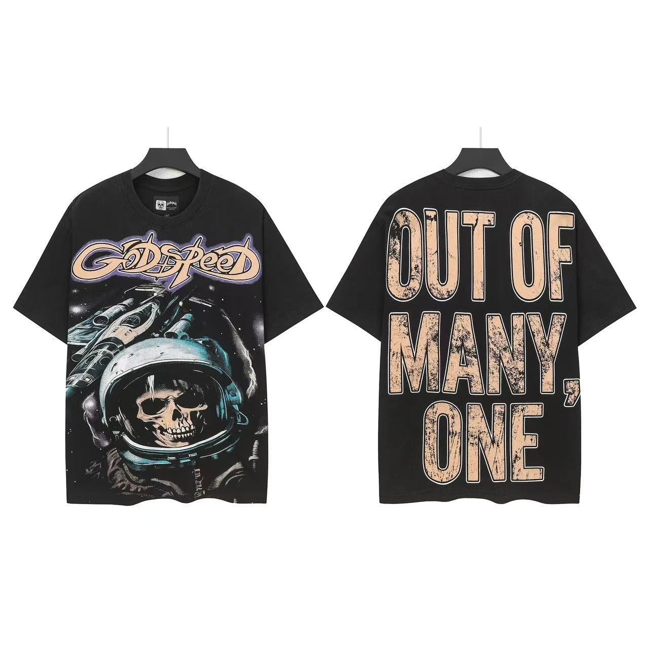 Godspeed Out Of Many Astronaut Skull Graphic T-Shirt — front