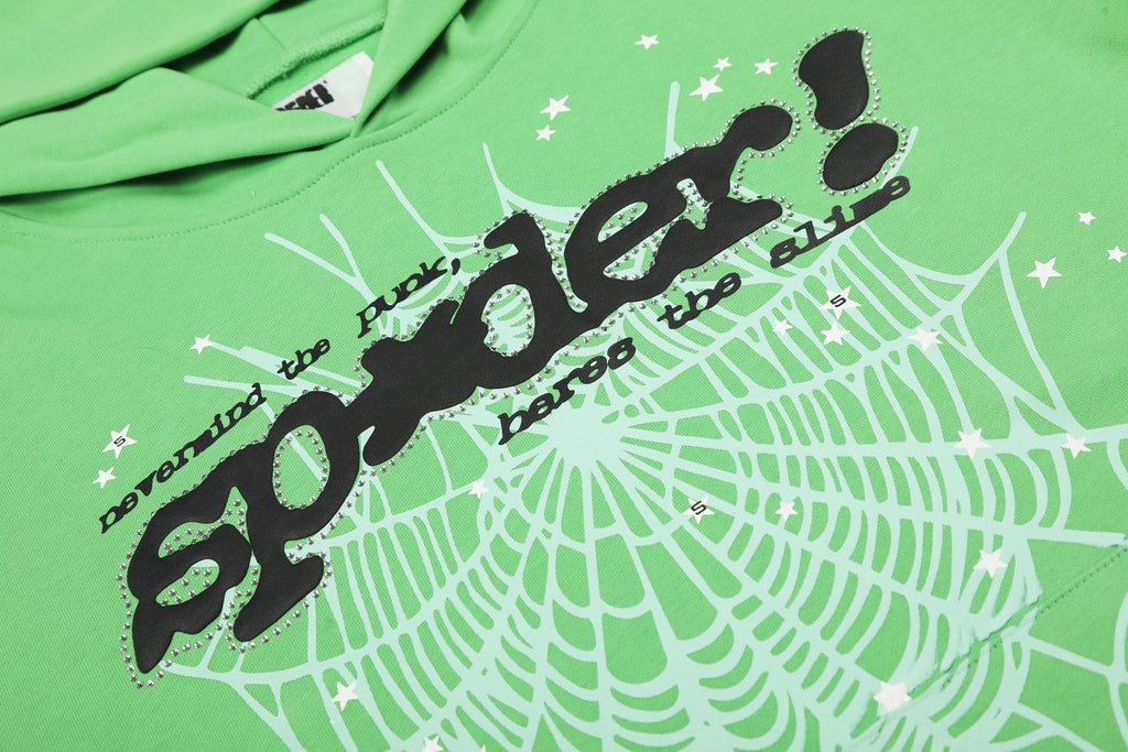 Sp5der Green Web Graphic Hoodie & Pants Matching Set — detail