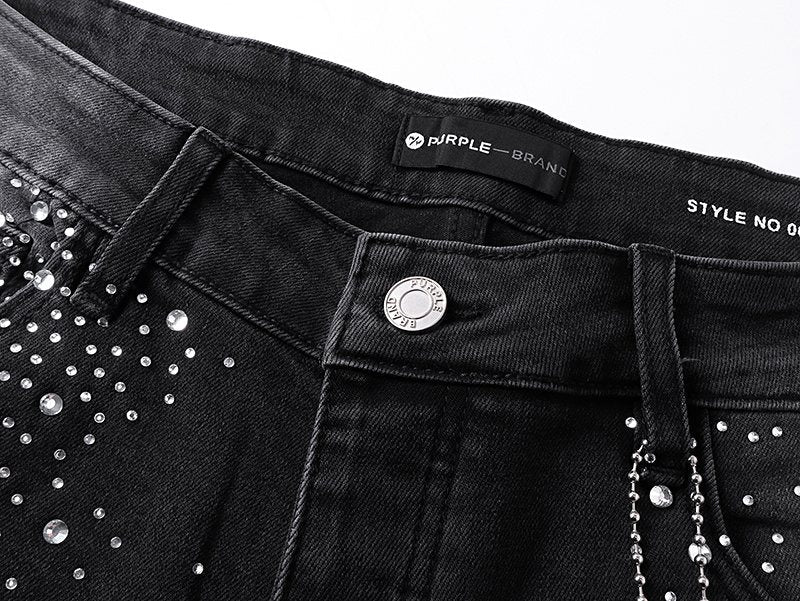 Purple Brand Rhinestone Starburst Denim Shorts — detail