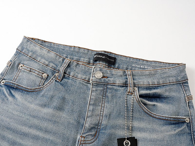 Purple Brand Light Blue Raw Hem Denim Shorts — detail