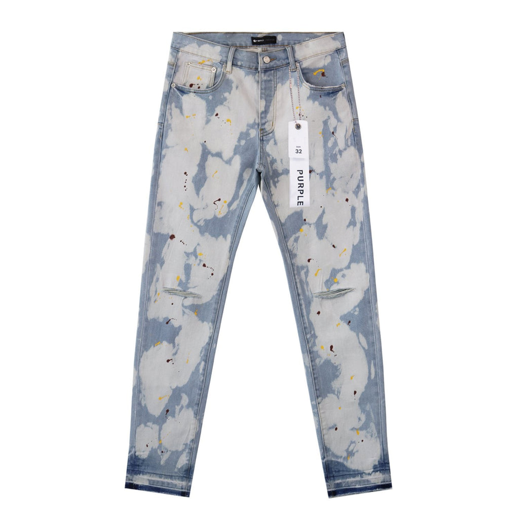 Purple Brand Light Blue Bleached Paint Splatter Skinny Jeans — hero