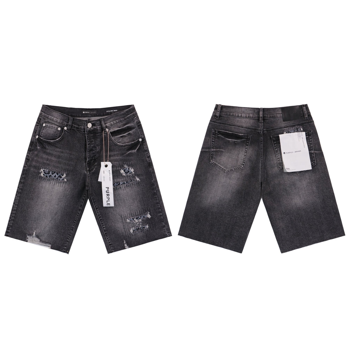 Purple Brand Distressed Patch Denim Shorts — hero