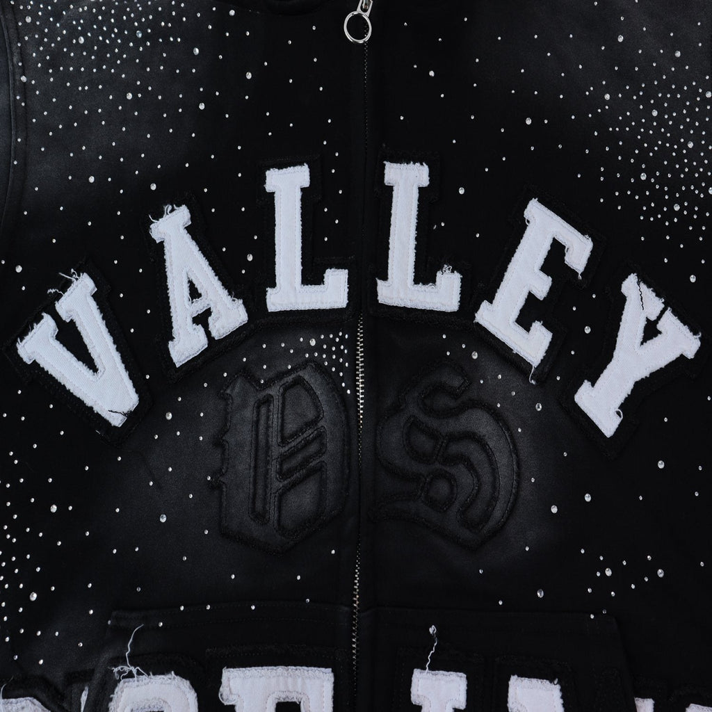 Valley Dreams Washed Rhinestone Zip Hoodie — fabric_closeup