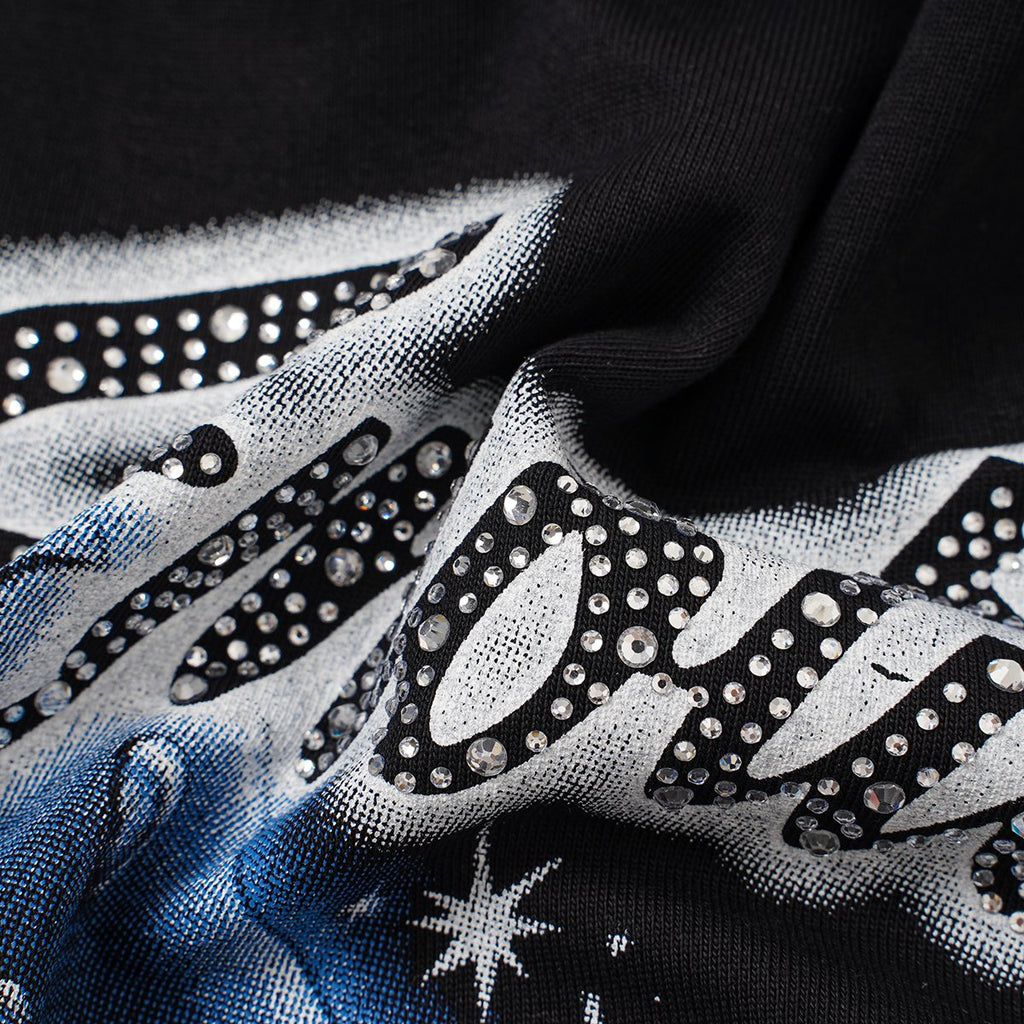 MIXED EMOTION Rhinestone Front Graphic T-Shirt — detail