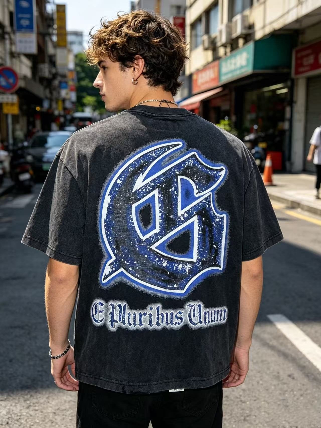 Godspeed Spaceship Graphic Washed Black T-Shirt — model