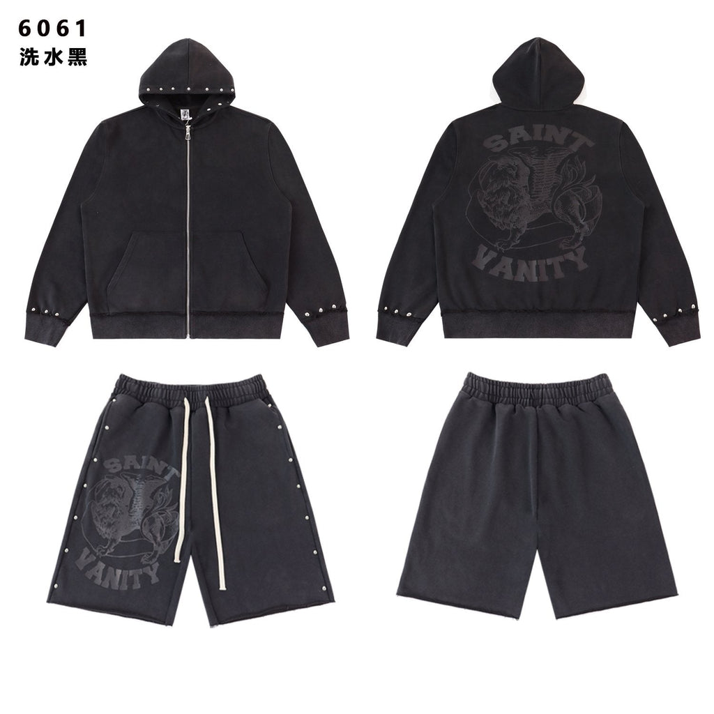 SAINT Washed Animal Graphic Zip Hoodie & Shorts Set — hero