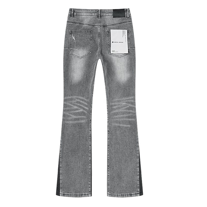 Purple Brand Washed Gray Distressed Flared Jeans — back