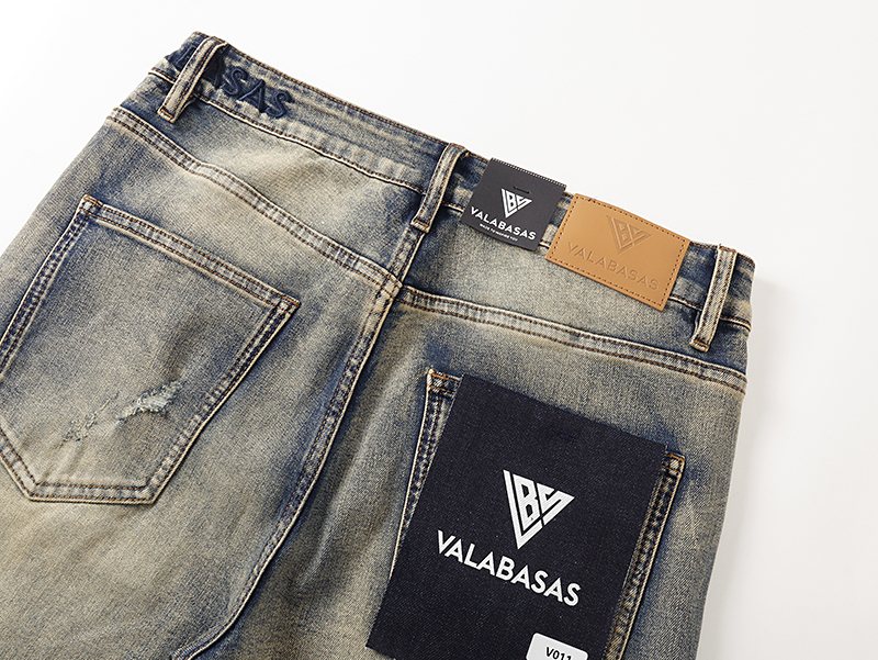 VALABASAS Washed Distressed Blue Jeans with Rear Patch — detail