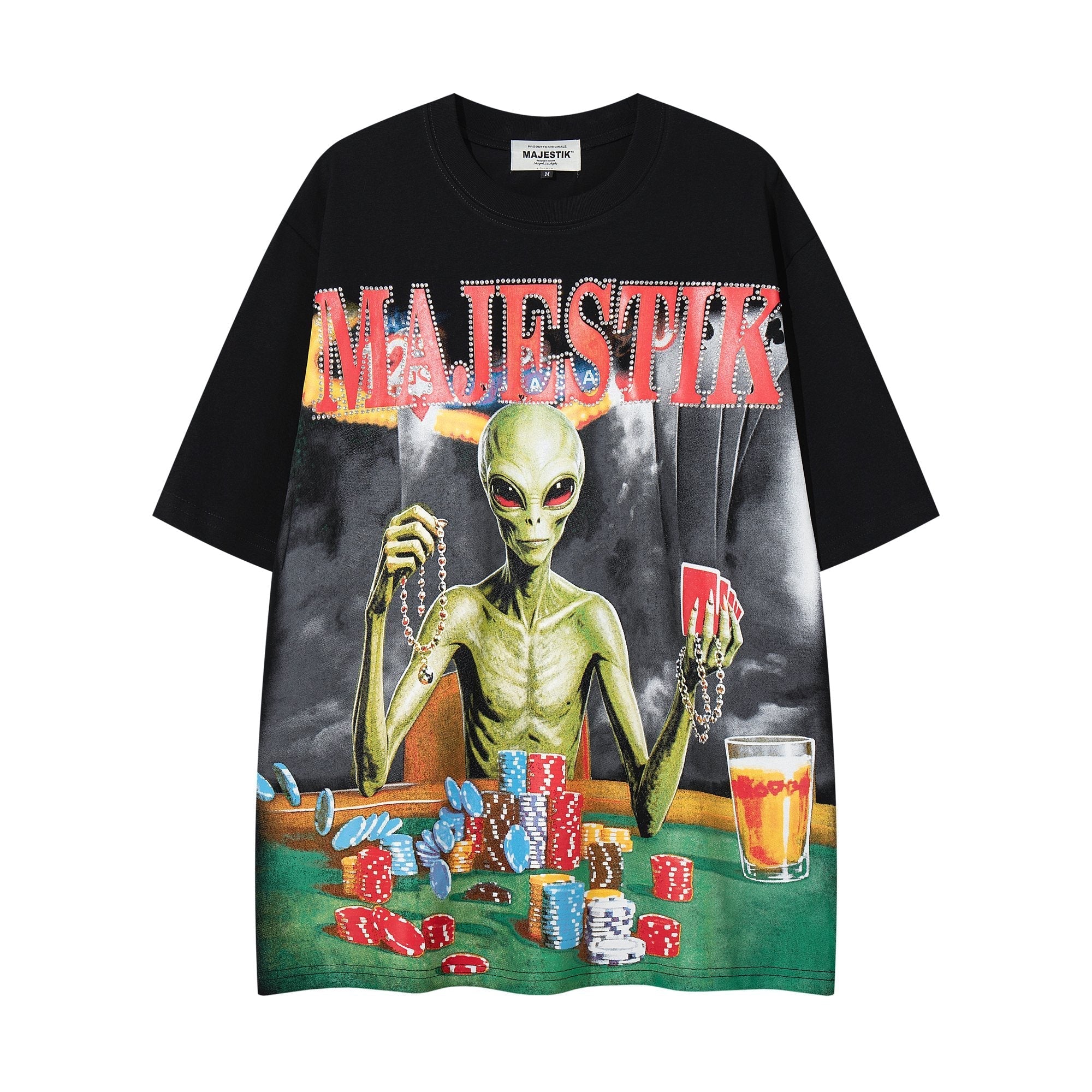 MAJESTIK Distressed Rhinestone Graphic T-Shirt — hero