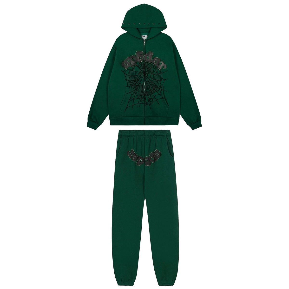 Sp5der Spiderweb Graphic Zip Hoodie & Sweatpants Matching Set — front